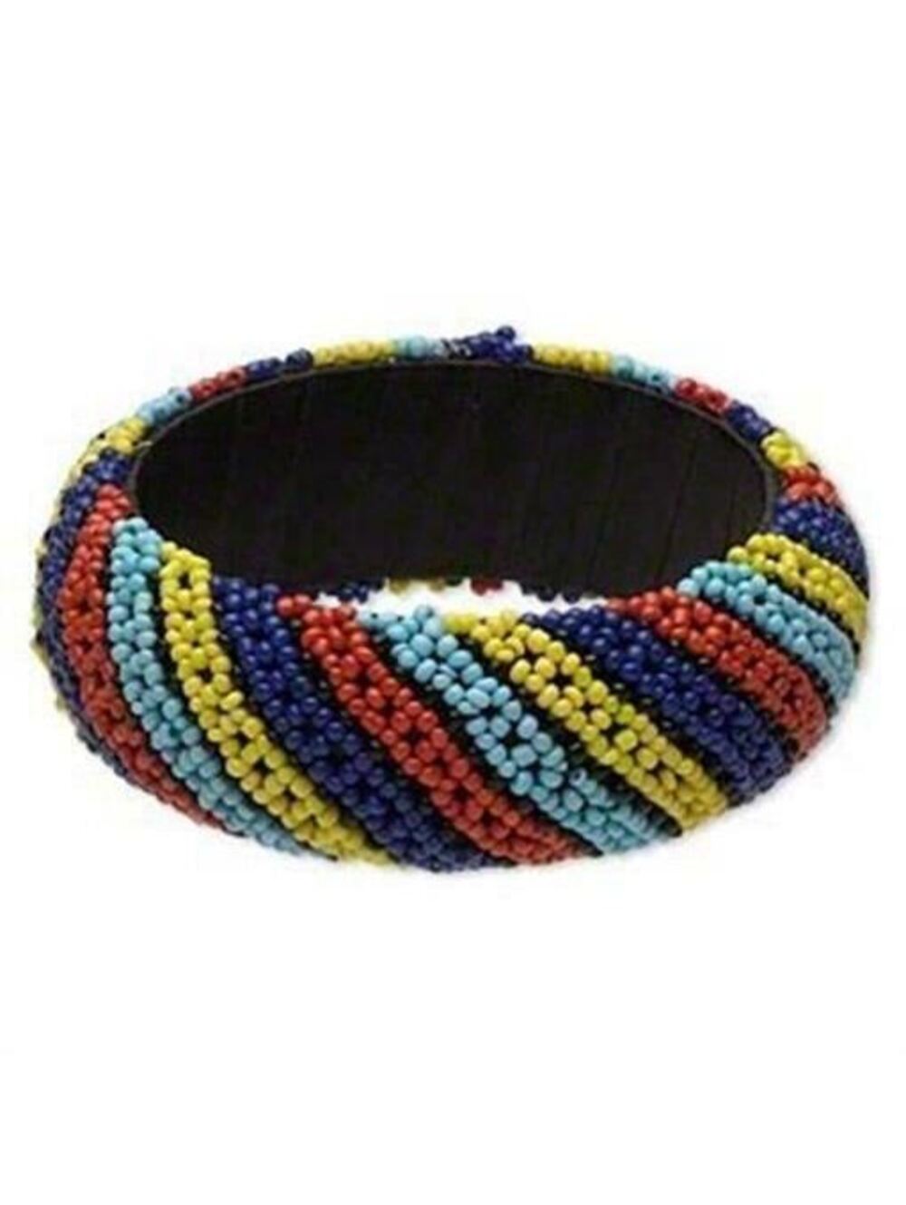 India Beaded Bangle Bracelet Black Blue Red Yellow Stripe Fair Trade